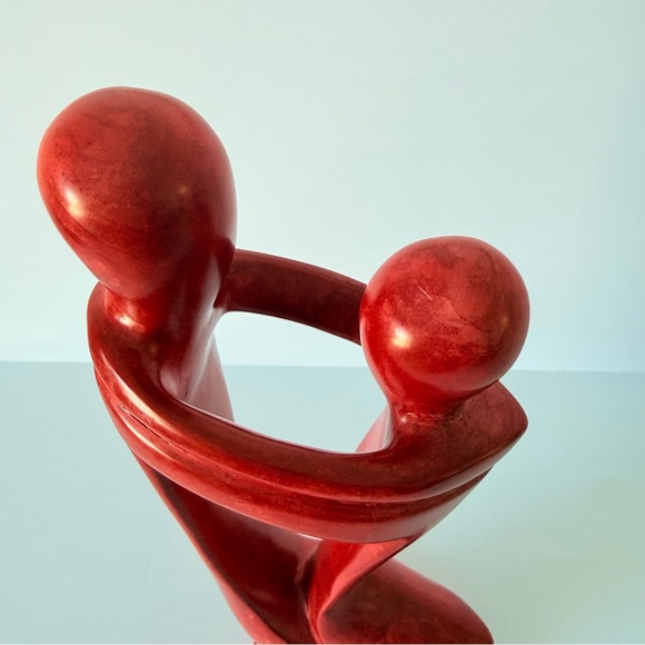 Modern Abstract Couple Art Soapstone Sculpture Red 10.5” Valentine’s Love Decor - Picture 8 of 12